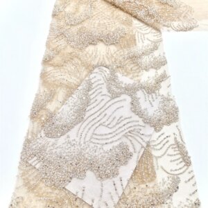 2025 African French Nigerian High End Tulle Lace Fabric With Beads Sequins Mesh for Embroiderg Wedding Party Bride Sewing Dress