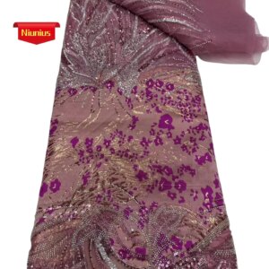 Best Quality Delicate Elegant Soft Jacquard Mesh Lace with Stones Fabric for Party Evening Dress NN1583_R