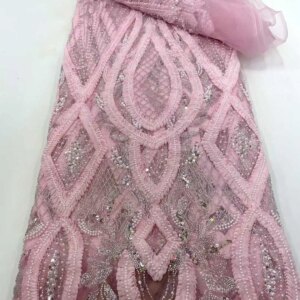 2025 African French Nigerian High End Tulle Lace Fabric With Beads Sequins Mesh for Embroiderg Wedding Party Bride Sewing Dress