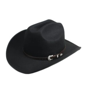 Simple coffee belt warm men’s and women’s bendable large eaves widen thick woolen cowboy hat