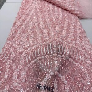 African Luxury Sequins Lace Fabrics Latest Beads Embroidery 2025 French Tulle Mesh Lace Fabric Material For Party Wedding Sewing