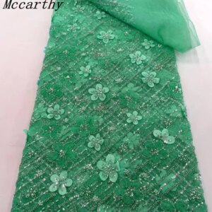 Handmade French Tulle Lace Fabric 2024 High Quality 3D Flower Embroidery African Beads Lace Fabric for Women Dresses