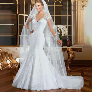 Elegant Long Sleeve Mermaid Wedding Dresses Lace Appliqued Beads Bridal Gowns Sweep Train V Neck Wedding Dress