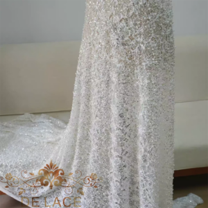 JZQ Luxury Heavy Beaded Lace Wedding Dress with Pearls Floral Embroidery Sequins & Mesh Fabric for Weddings