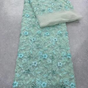 High Quality French Mesh Tulle Lace Fabric 3D Flower Sequins 5 Yards African Lace Fabric Nigerian Net Lace Wedding Dress A1154-1
