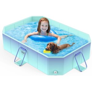 Non-Inflatable Swimming Pool for Kids Adults Pets, Rectangular Framed Swimming Pools, Foldable Dog Pool with Sturdy Support, Sp