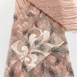 Nigerian High Quality Luxury Sequins Embroidery Lace Fabric French Handmade Tulle Beaded Lace Fabric For Women Wedding Dresses