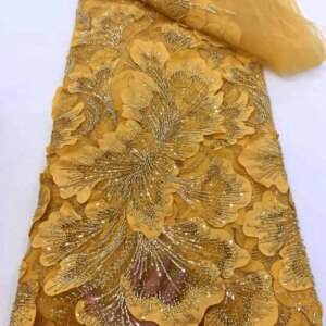 African French Beaded Lace Fabric 2025 High Quality Lace Embroidery Lace Nigerian Sequins Tulle Lace 5 Yards For Sew Party Dress