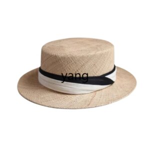LMM French Holiday Style Flat Top Treasure Grass Lafite Straw Hat ins Simple Versatile Sun Hat Women