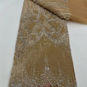 African Red Velvet Beaded Lace Tulle Fabric 2025 High Quality Beaded French Sequins Embroidered Lace Fabric For Sewing
