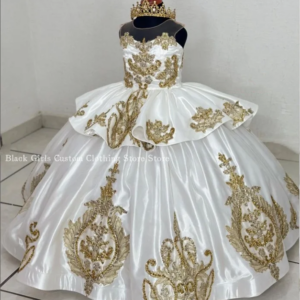 White Princess Mini Prom Dresses Quinceanera Gowns Elegant Sleeveless Beaded Applique Mexican Charro Flower Girl Dresses Custom