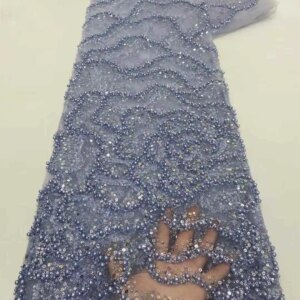 2025 Luxury African Groom Luxury Beaded Tulle Lace Fabric Nigerian Handmade Heavy Sequins Pearls Mesh Lace Fabric Bridal Wedding