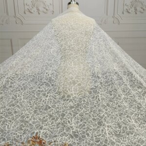 Soft Embroidered Lace With Shining Sequins Flower Pattern Mesh Fabric for Bridal Wedding Dresses