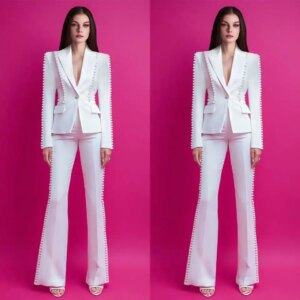 Big Pearls Women Pants Sets Customized Mother Of The Bride Suits Prom Evening Guest Formal Wear Photography 2 Pieces