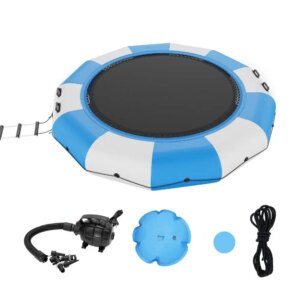 Inflatable Water Bouncer, 13ft Recreational Water Trampoline, Portable Bounce Swim Platform with 3-Step Ladder & Electric Air
