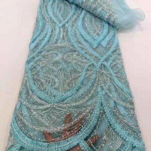 2025 Luxury French Mesh 3D Embroidery Beaded Lace Fabric African Nigerian Sequins Lace Fabric For Wedding Dress Sewing Material