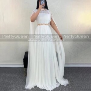 Customized A Line Cloak Mother of the Bride Dresses Long Sheer High Neck White Chiffon Plus Size Women Evening Dress Party