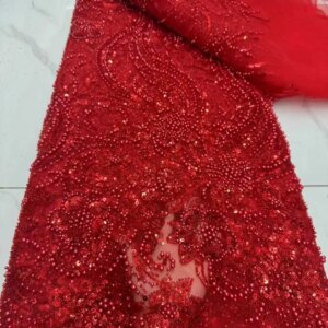 Luxurious African Beaded Net Mesh Lace Fabric with 2025 Sequins French Tulle for Nigerian Wedding Party Dresses