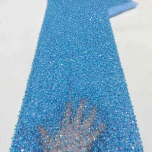 Luxury African Heavy Bead Lace Fabric 2025 High Quality 5 Yards Nigerian Pearl Embroidered Mesh Material With Sequins For Dress