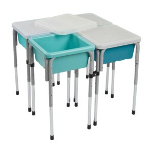 4-Station Sand and Water Adjustable Play Table, Sensory Bins, Seafoam/Turquoise