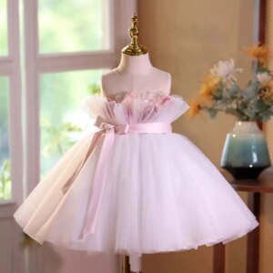 Jill Wish Elegant White Flower Girl Dresses Knee Length with Belt for Children Wedding Birthday Party Pageant Ball Gown J563