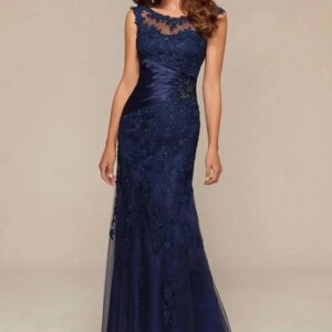 2025 Vintage Mother of The Bride Dress Scoop Mermaid Beaded Lace Appliques Navy Blue Wedding Guest Party Gowns New