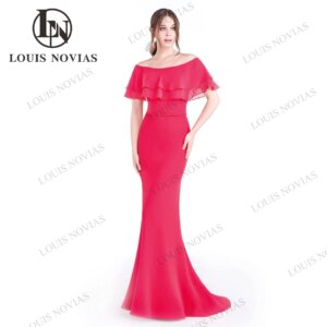 LOUIS NOVIAS Chiffon Mermaid Bridesmaid Dresses Stunning Sexy Boat Neck Wedding Party Vestidos Para Bodas Mujer Invitada