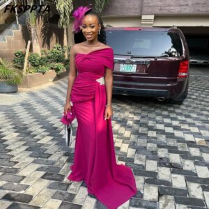 High Quality 2025 Long Fuchsia Birdesmaid Dresses For Black Girls One Shoulder Mermaid Maids Of Honor Gowns Dropshipping