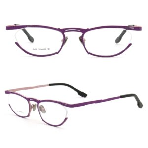 Cat Eye Women Pure Titanium Eyeglass Frame for Women Optical Glasses Frame Metal Prescription Eyewear Retro Half Rim Purple Blue