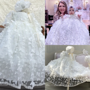 Butterfly Christening Gowns for Girls White Baptism Gowns Customized Newborn Kids Birthday First Communion Dresses
