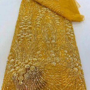 Fashion French Mesh 3D Flowers Embroidery Bead Lace Fabric Luxury Sequins African Nigerian Fabric For Wedding Dress