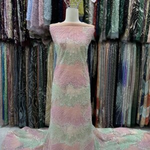 African French Beaded Lace Fabric 2025 High Quality Nigerian Sequins Tulle Lace 5Yards For Sew Party Dress