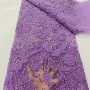 Burnt Orange Sequence Lace Net Nigerian Fabric With Beads Embroidered Lace Fabric African Beaded Lace Fabric For Sewing KB4337
