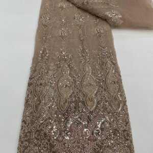 2025 African French Nigerian High End Tulle Lace Fabric With Beads Sequins Mesh for Embroiderg Wedding Party Bride Sewing Dress