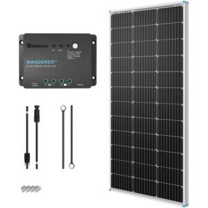 Renogy 100W 12V Solar Panel Starter Kit, 100 Watt Monocrystalline Solar Panel, 30A LCD PWM Charger Controller, Adaptor Kit