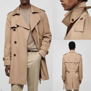 Fashionable Lapel Windbreaker Casual Men’s Coat Double Breasted Jacket Comfortable OverCoat Business Formal Outwear Customized