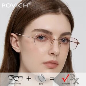 Luxury Diamonds Glasses Women Pure Titanium High End 1.61 1.67 Colored Prescription Degrees Lenses Myopia Reading Eyewear