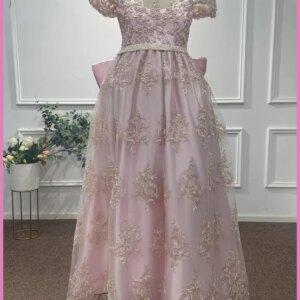 BABYONLINE Girls Princess Flower Girl Dresses for Wedding With Bow-knot Beaded Appliques Pageant Dress Kids Wedding Party Gowns