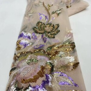 Africa Nigerian Beaded French Mesh Lace With Sequins High Quality 2025 Embroidery Lace Sequins Lace For Wedding Dresses Women