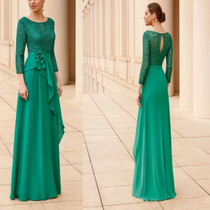 3/4 Sleeve O-neck Sequins Corset Evening Dress A-line Chiffon Ruffles Floor Length Mother of the Bride Dress Customized