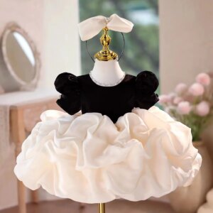 Jill Wish Elegant White Flower Girl Dresses Knee Length with Hairband for Children Wedding Birthday Party Pageant Ball Gown J560