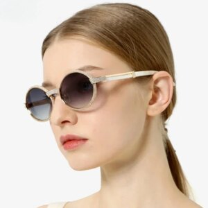 Pure Natural Diamond Cow Horn Women Sunglasses Round Full Frame Sun Glasses Black Cow Horn Leg Glasses Can Be Paired with Lenses