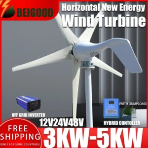3000W 12V 24V 48V Horizontal Home Wind Turbine Free Energy 3 5 Blades Wind Generator Power Windmill With MPPT Hybrid Controller
