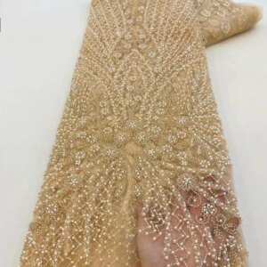 African Luxury Beaded Tulle Lace Fabric 2025 Nigerian Handmade Heavy Sequins Pearls Lace Fabric Fro Bridal Wedding Dresses
