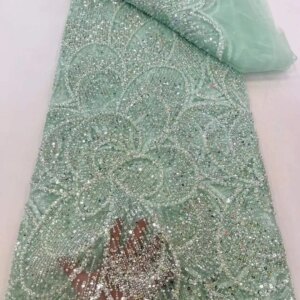 African French Sequined Lace Fabrics High Quality Beaded Lace Nigerian Groom Embroidered Dress Material For Party Sewing