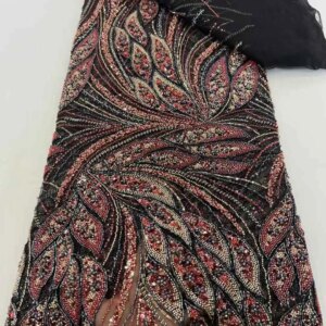 2025 Newest Luxury Heavy Handmade Beads Sequins Embroidered Lace African French Tulle Wedding Bridal Lace Fabric for Party Dress