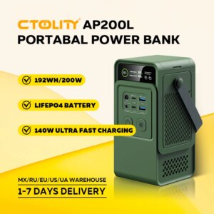 CTOLITY AP200 Portable Power Bank 192Wh 200W LiFePO4 Battery 3000+ Cycle PD3.1 140W Ultra Fast Charging LED DC Solar 150W PC