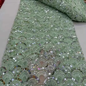 Handmade Pearl And Beads Embroidery Sequins For Women Sewing With Pearls Mint Green French Net Lace Fabric For Wedding KB4640