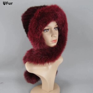 New Natural Knitted Real Mink Fur Hats Scarves 2 Pieces 100% Genuine Fur Cap Muffler Winter Women Warm Mink Fur Hat Scarf Sets