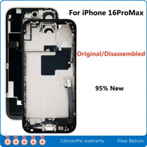 Original Disassembled Middle Frame Housing Back Glass Cover For iPhone 16ProMax, 95% New, with NFC Charging Wireless Assembly